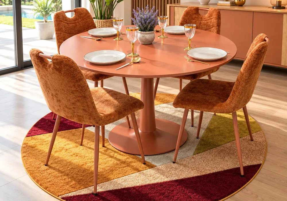 Ensemble Table à Manger Ronde ORIVIA Avec 4 Chaises Terracotta Chaises Chaises