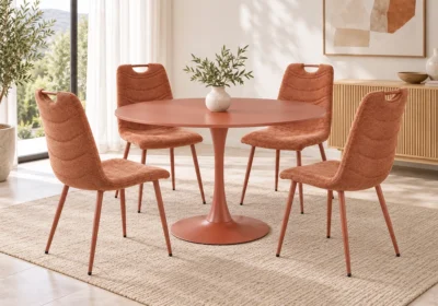 Ensemble Table à Manger Ronde ORIVIA Avec 4 Chaises Terracotta